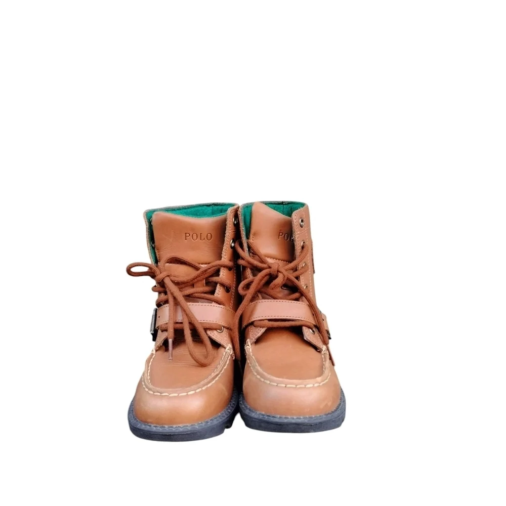 Polo Ralph Lauren Brown Leather Ranger Boots Kids Size 2 Buckle Strap